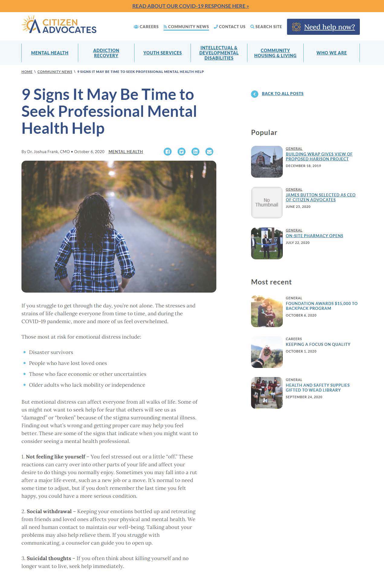 Professional Mental Health Help article